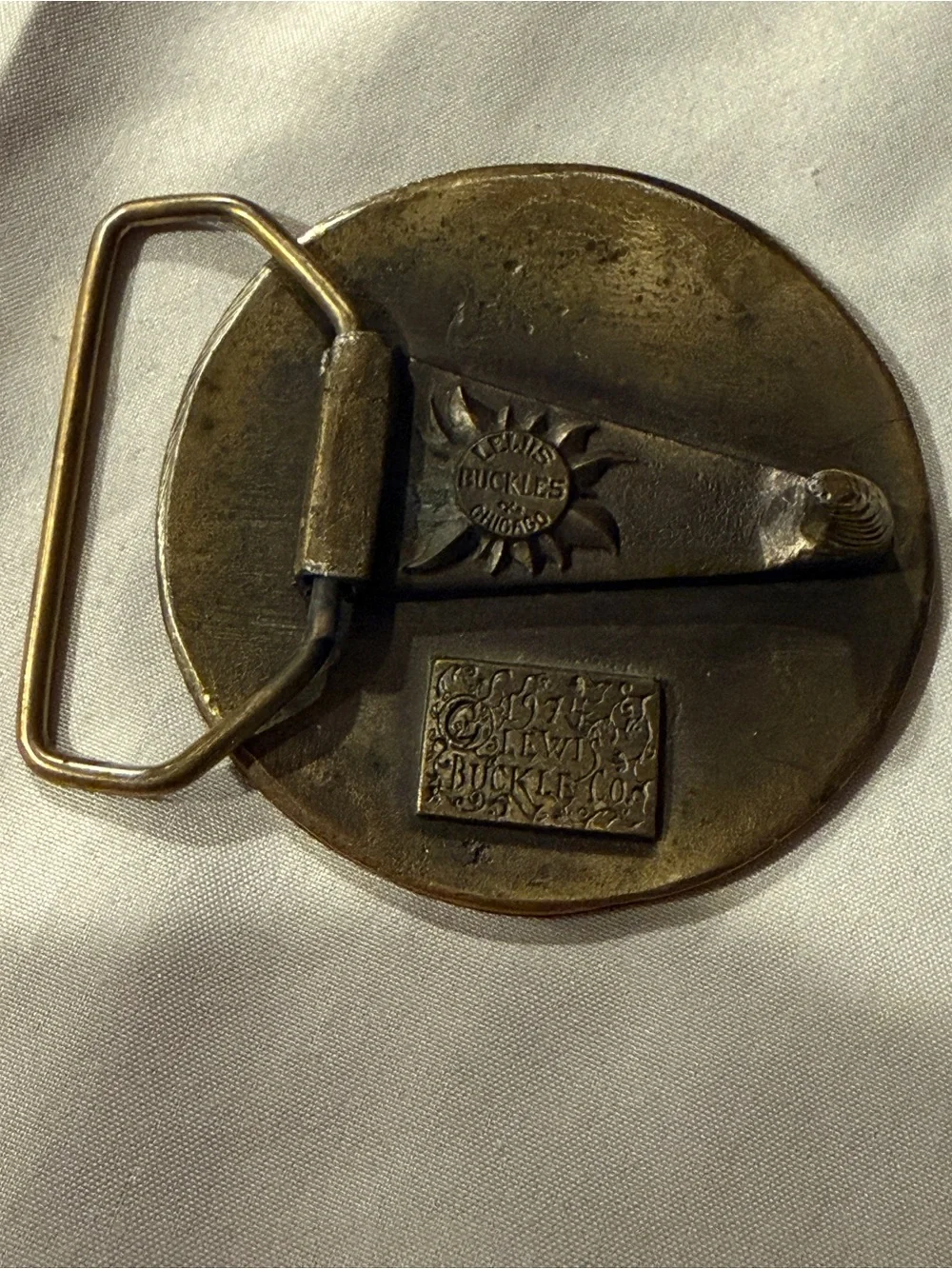 Vintage 1974 Lewis Buckles Co Michigan State Seal Round Belt Buckle - Brass Tone
